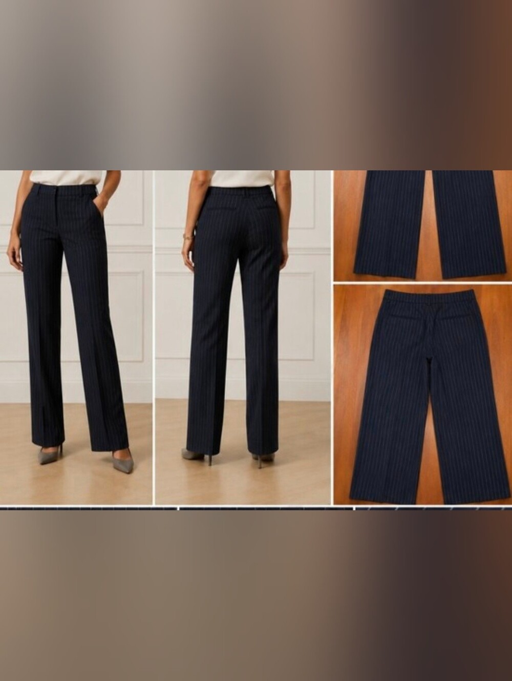 Ann Taylor Navy Pinstriped Straight-Leg Trousers